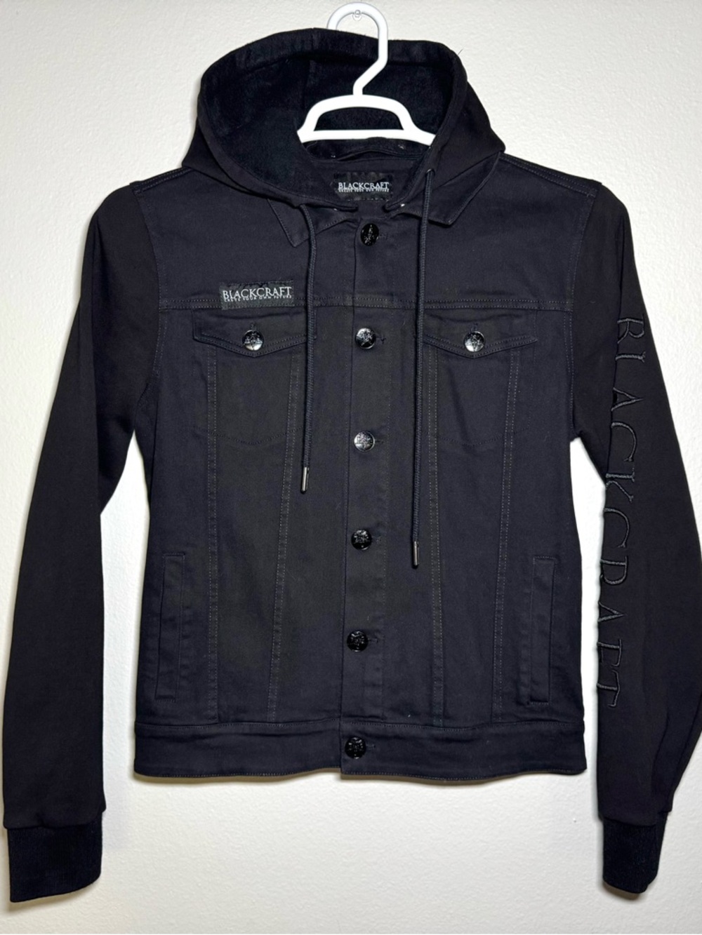 Blackcraft Cult 2 in 1 Hooded Denim Jacket Removable Hood Men’s Small